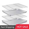 111 Stainless Steel Food Tray With Cooling Rack BBQ Grid Nonstick Cake Pan Outdoor BBQ Tray Fruit Pastry Plates Kitchen Tools