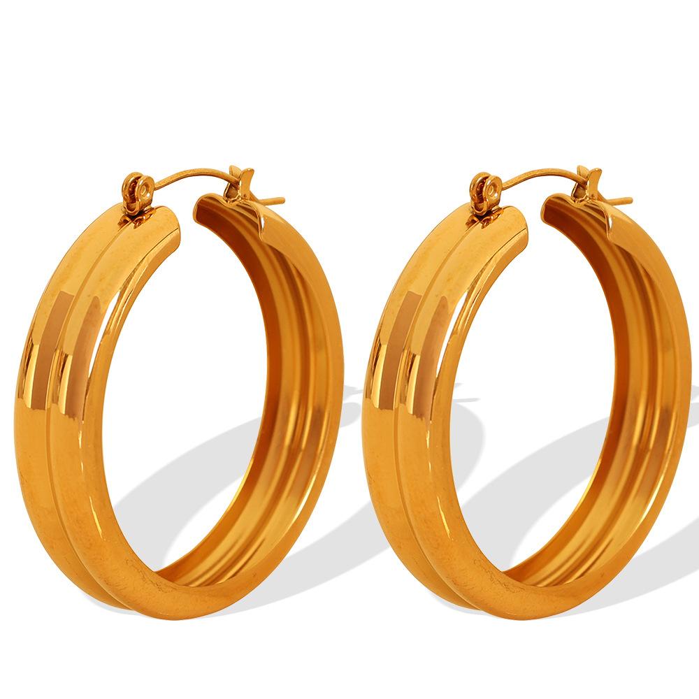 Hong Style Cross-Border Simple U-Shaped Earrings 18K Gold Plating Personalized Striped Big Circle