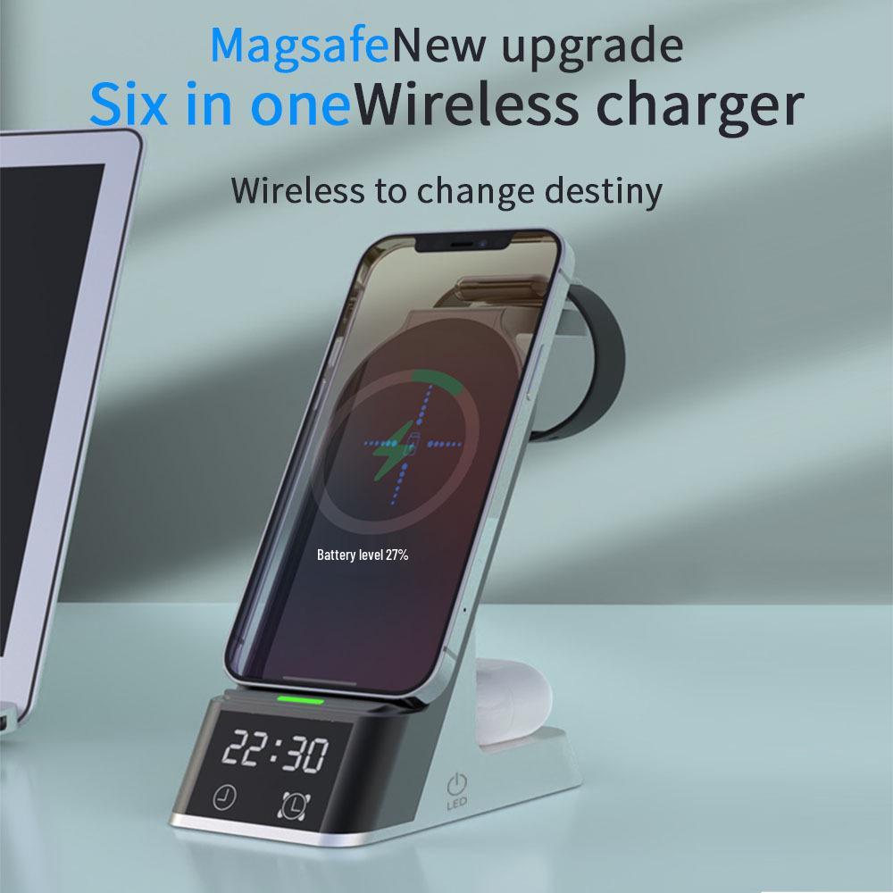 4-in-1 Wireless Charging Station with Clock for Apple Watch, Earphones, and Phone