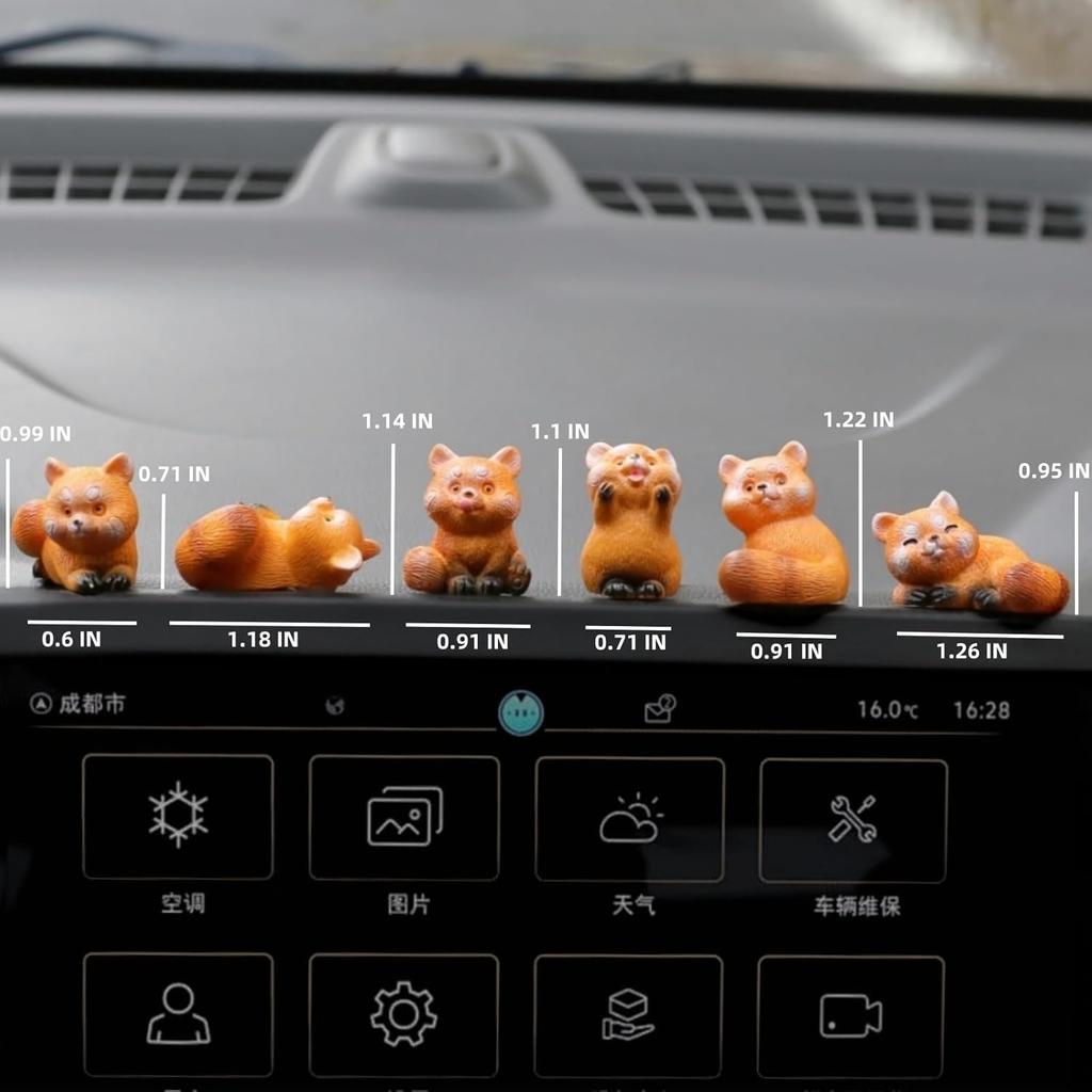 6 Pcs Red Panda Dashboard Decorations, Mini Resin Red Panda for Cute Car Accessories Interior, Rearview Mirror Ornaments Funny Gifts for Women Girl