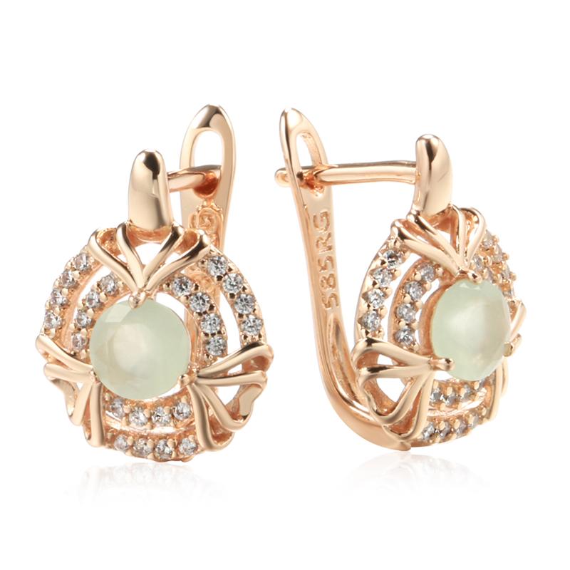 Trendy Green Natural Zircon Drop Earrings For Women Rose Gold Color Unusual Geometry Bride Earrings Wedding Jewelry