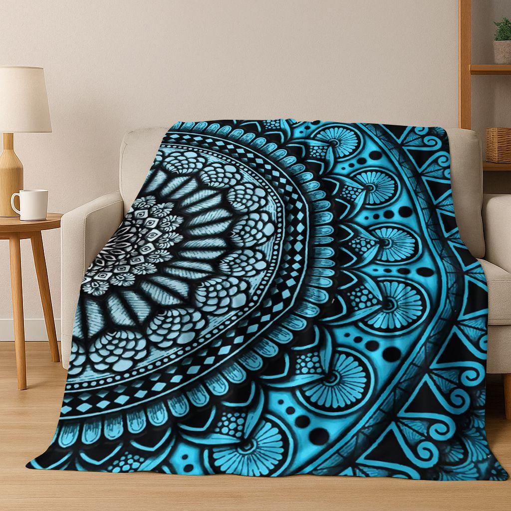 Rainbow Mandala Flower Chakras Yoga Bohemia Art Flannel Blanket,Cozy Soft Throw Blanket for Home Bedroom Bed Sofa Cover Kid Gift