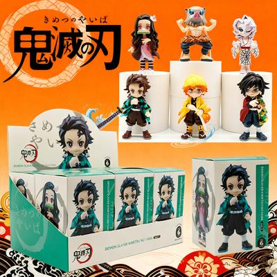 6pcs Demon Slayer Tanjiro Kamado Nezuko Anime Cartoon Figure Box Statue Model Ornament Surprise Gift Box Collection Figure