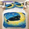 Black Cat Pattern Bedding Quilt Set Quilt Cover Pillowcase Home Decoration Birthday Gift (1 * duvet cover + 2 * pillowcase, without core)