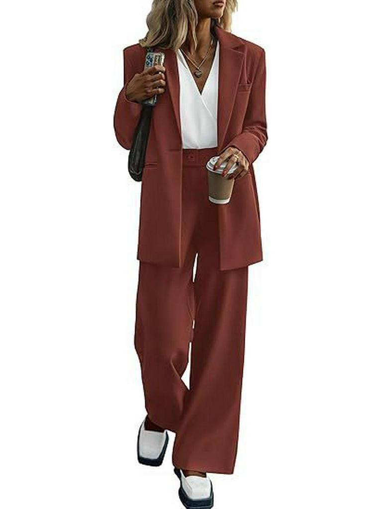 Elegant Women's Autumn/Winter Solid Color Suit – Jacket and Pants Set