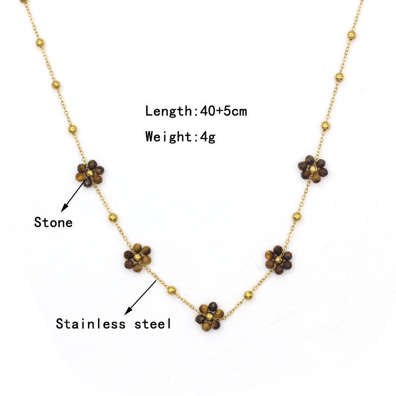 Stainless Steel and Natural Stone Gemstone Beaded Flower Necklace for Women