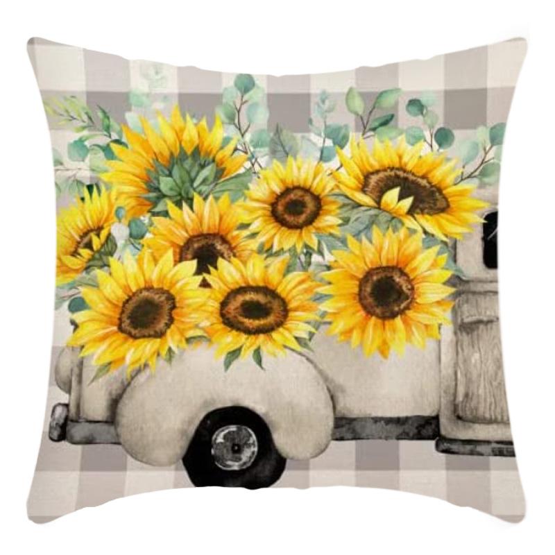 Printed Sunflower Nordic Fresh Home Cotton and Linen Pastoral Style Pillow Living Room Sofa B&B Bay Window Large Cushion Cover