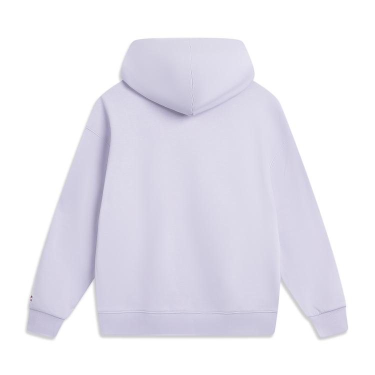 Li Ning Sports Lifestyle Series Simple Fleece Versatile Cartoon Animal Letter Print Drop Shoulder Loose Hoodie Women Hoodies Sea-Salt-Purple AWDVC78-3