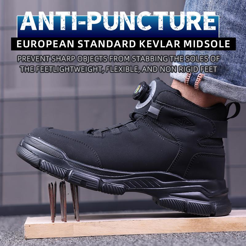 Waterproof Men Boots Rotating Buttons Safety Shoes Men Puncture-Proof Work Boots Steel Toe Shoes Light Indestructible Shoes
