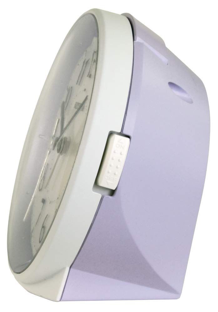 RHYTHM Analog Alarm Clock with Continuous Second Automatic Light for X X 8RE669SR12 Hand, Darkness, Purple, 11.4 11.2 6.2 Cm,