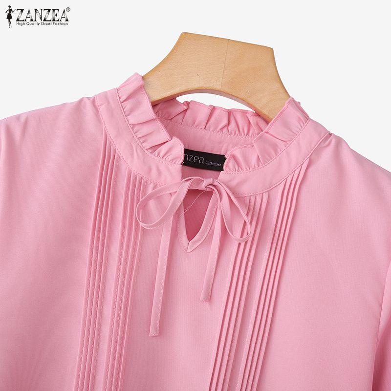 ZANZEA Women Casual Round Neck Solid Color 3/4 Sleeve Blouse