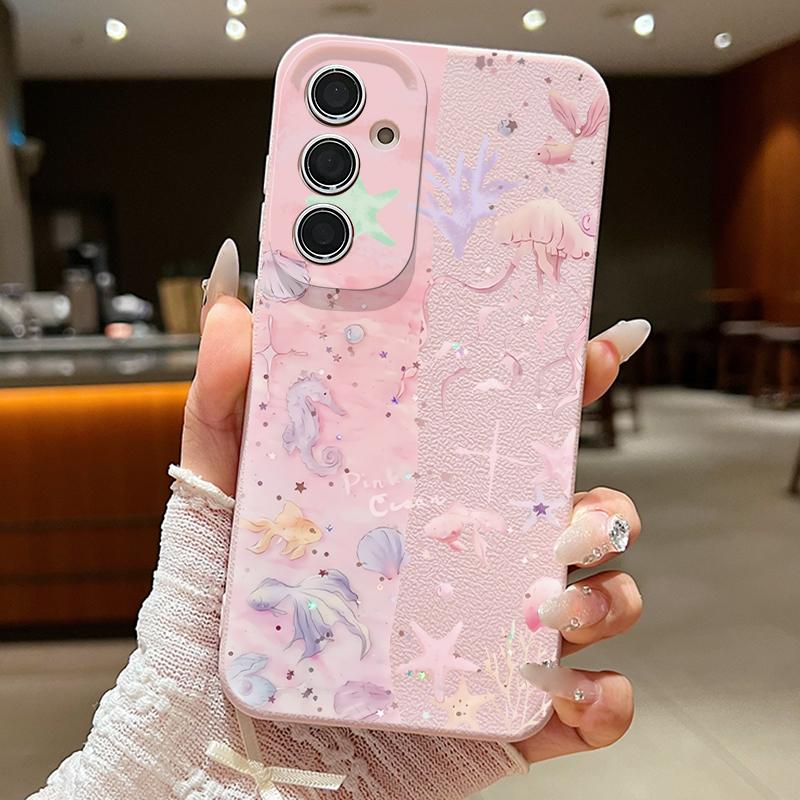 Trendy Ocean Style Whale Pattern Case For Samsung S26 S25 S24 Ultra S23 S22 S21 FE A15 A16 A17 A35 A36 A37 A54 A55 A56 A57 5G Leather Texture Cover