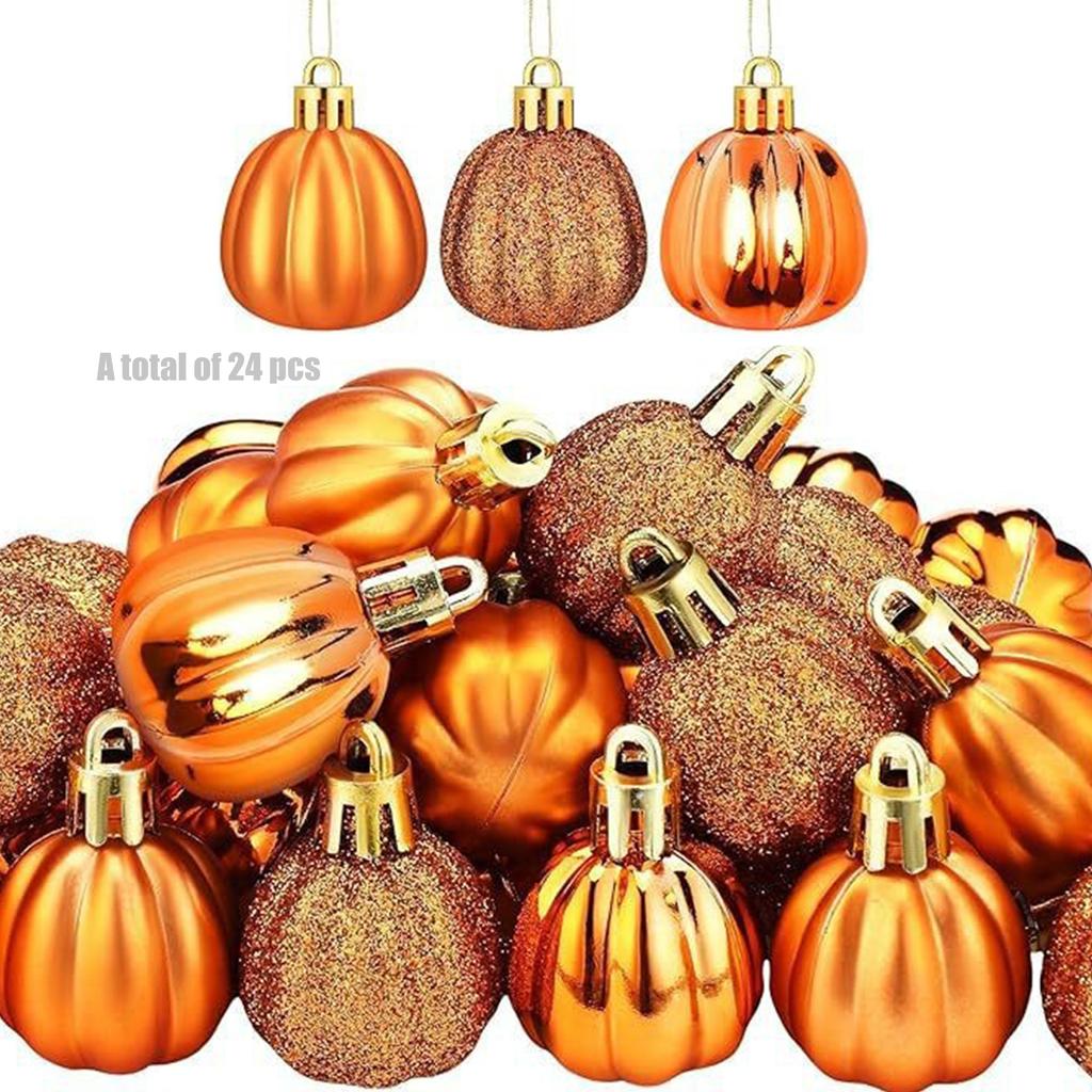 24 Pcs Pumpkin Ball Hanging Ornament Fall Pumpkin Thanksgiving Tree Decorations For Indoor Outdoor Christmas Party