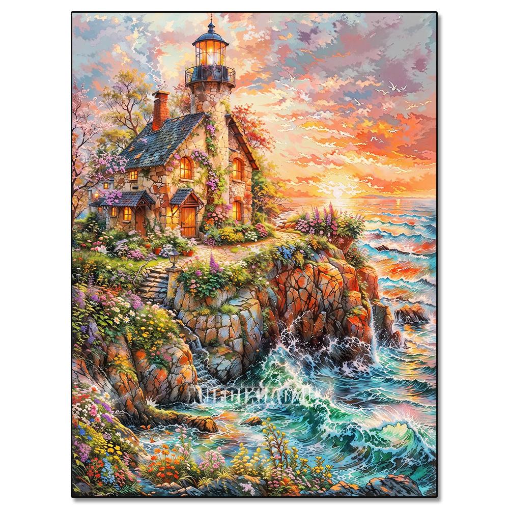 Akvarelllandskap Växtserie Diamantkonstmålning Dekoration Segelbåt Diy Full Strassmosaik Korsstygnsats Gåva