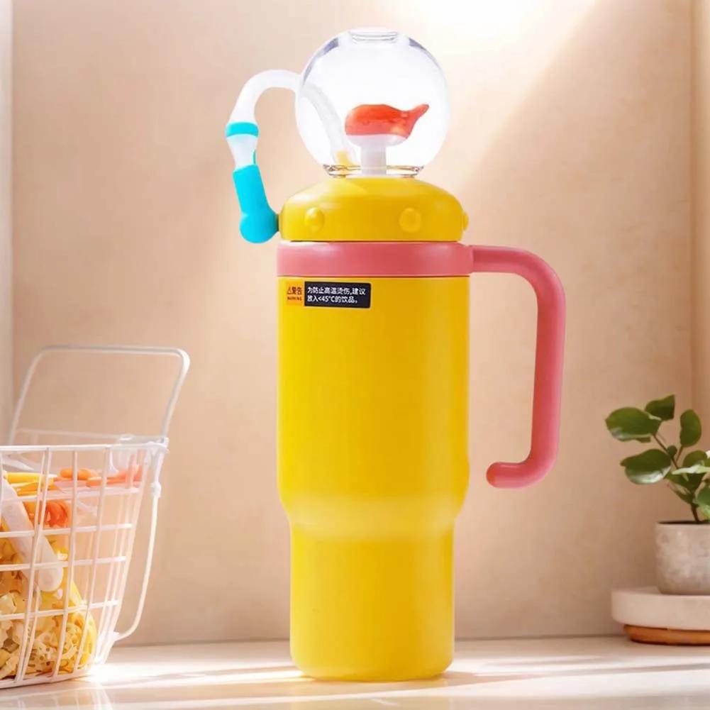 710ML Stainless Steel Whale Fountain Tumbler with Handle with Straw Drinking Cup Leak Proof Vacuum Cup for Baby Teens and Adults