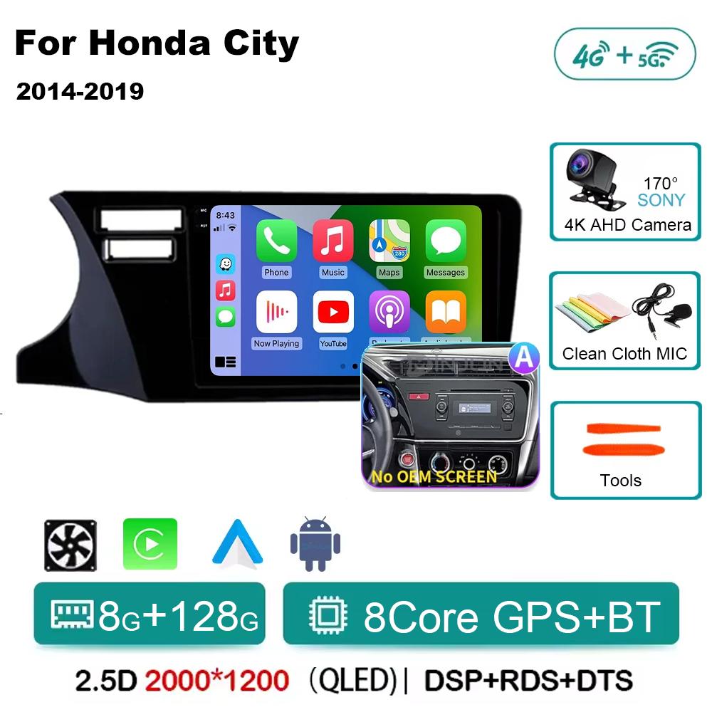 For Honda City 2014 2015 2016 2017 2018 2019 Android 14 Qualcomm Car Radio GPS Navi QLED Screen Car Player WIFI BT 4G Head Unit