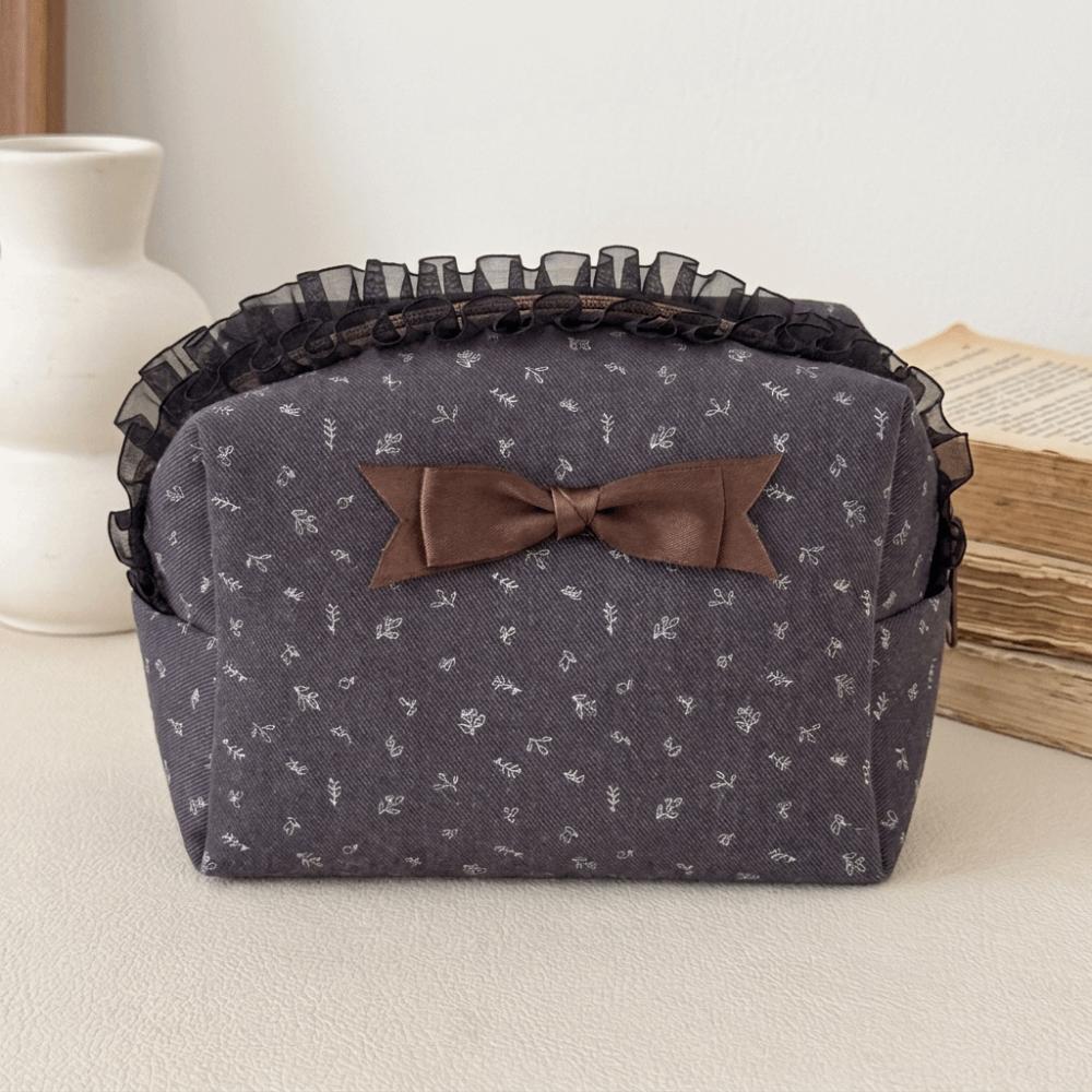 Bear Lace Trim Makeup Bag Large Capacity Toiletry Organizer Purse Chic Pencil Case Travel