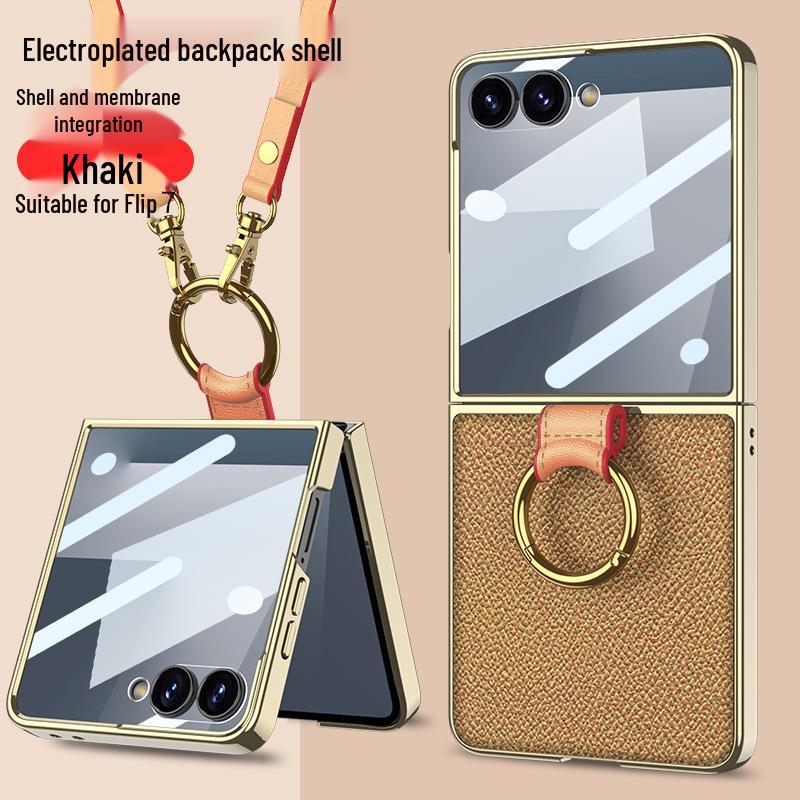 Etui PU ze Skóry dla Galaxy Z Flip7 z Galwanizowanym Pierścieniem i Sznurkiem - Ochronne Etui w Stylu Zapachowym