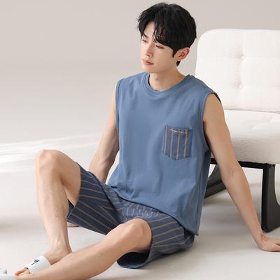 Summer Men's Pure Cotton Thin Sleeveless Vest Shorts Pajamas Sports Leisure Can Be Worn Outside the Home Suit