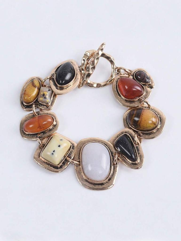 1Pc  Bohemian  Vintage Bracelets Women Fashion Golden Metal Hollow Link Charm Resin  Statement Bracelets