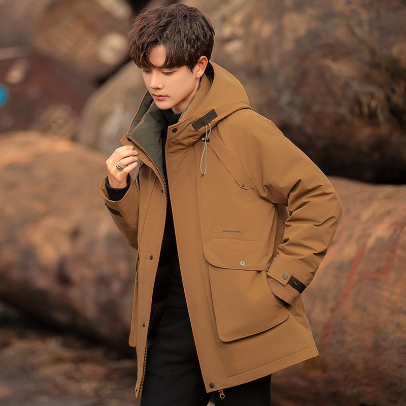 Korean Version of Down Jacket Men's Winter Tide Teen Hooded Medium and Long Men's Thermal Jacket