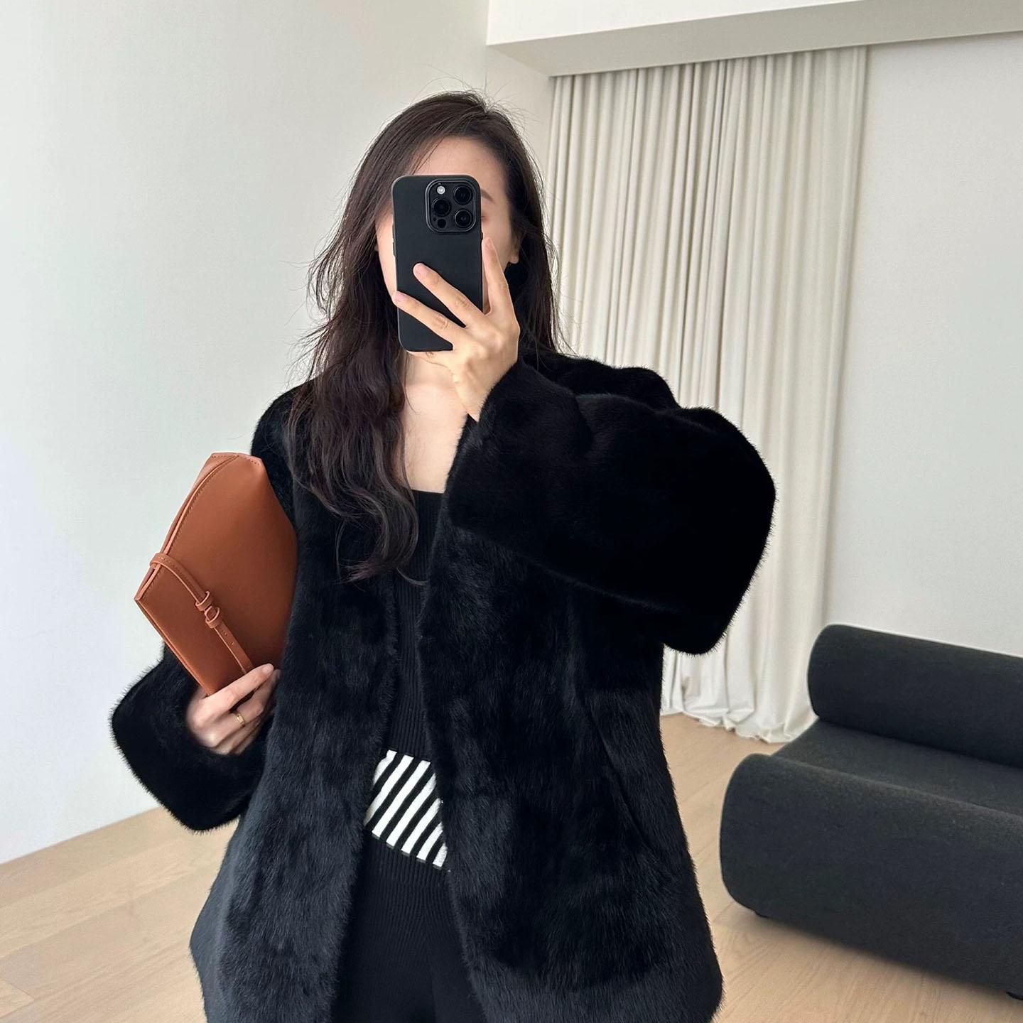 

Женская куртка, свободное повседневное однотонное пальто, женское плюшевое пальто с V-образным вырезом, женская верхняя одежда, осень-зима XS чёрный