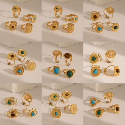 18k Gold-Plated Stainless Steel Turquoise Open Ring - Elegant, Versatile High-End Women's Jewelry.