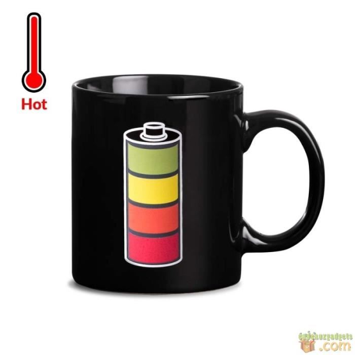 Mug - batterie - changement de couleur - noir - plastique - design contemporain