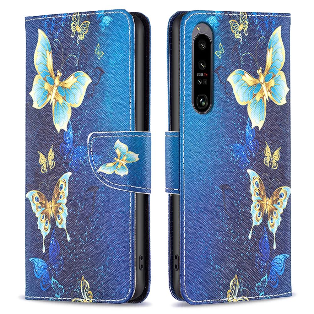 

For Sony Xperia 1 VI Cell Phone Cases Leather Pattern Printing Flip Stand Cover Golden Butterflies