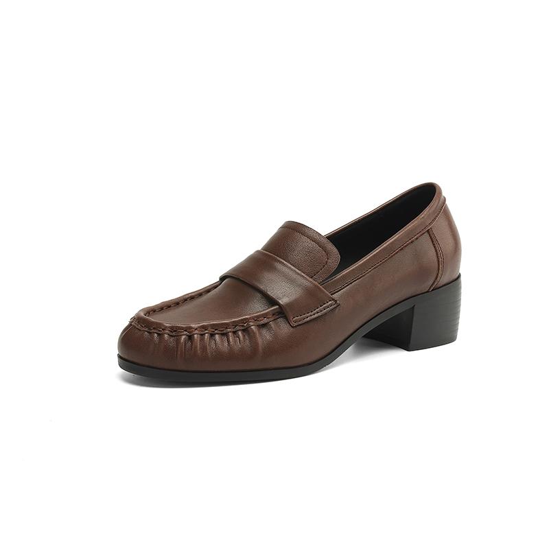 

Женские туфли на низком каблуке, модели весна-осень, полностью кожаные на толстом каблуке больших размеров, повседневные лоферы. 45 коричневый
