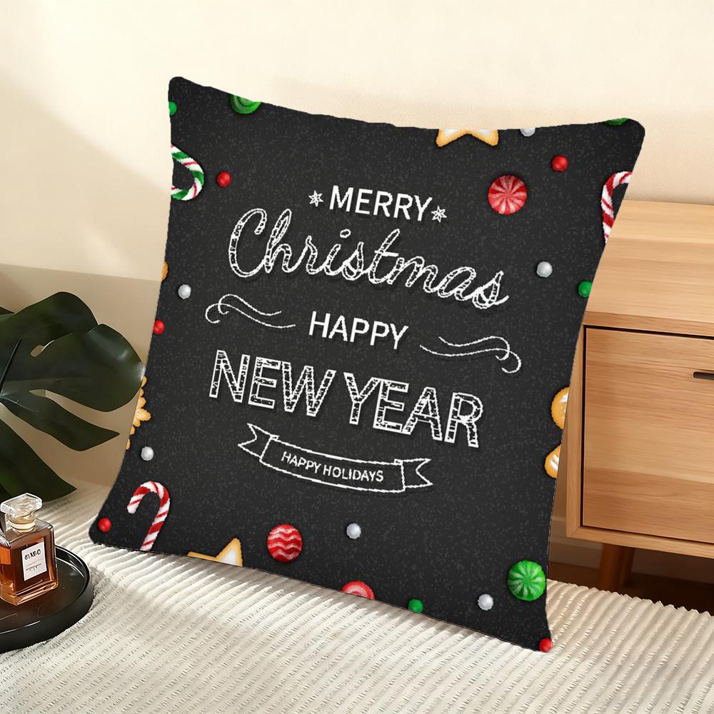 Cute Christmas Elements Cushion Cover Silky Short Plush Home Sofa Cushion Cover - Invisible Zipper Home Decoration