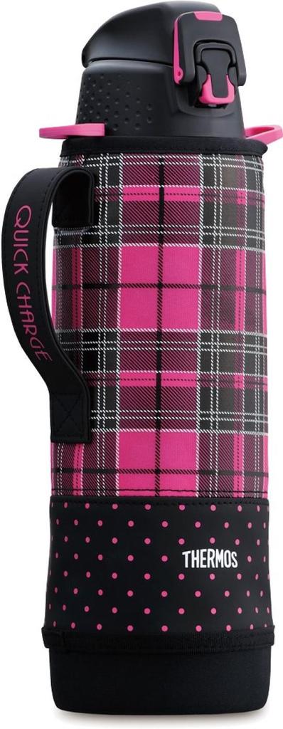 Thermos Vacuum Insulated Sports Bottle [One-Touch Open Type] 1.5L Pink Check FFZ-1501F P-CH