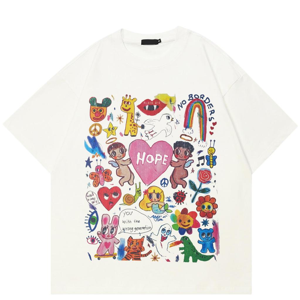Streetwear Bothsides Graphic T-Shirt Cotton Tshirt Unisex Tops Tees Summer Short Sleeves T Shirt