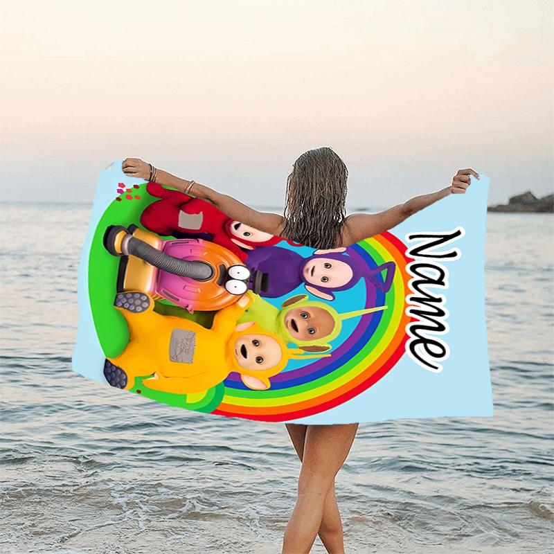 1pc Teletubbies3 Beach Towel with Custom Name, Beach/Swimming/Bath/Picnic/Camping Towel, Suitable for Seaside Beaches