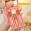 5-Piece Mini Makeup Brush Set with Mirror Case: Portable Eyeshadow, Powder, Blush, Contour, and Nose Shadow Tools for Beginners