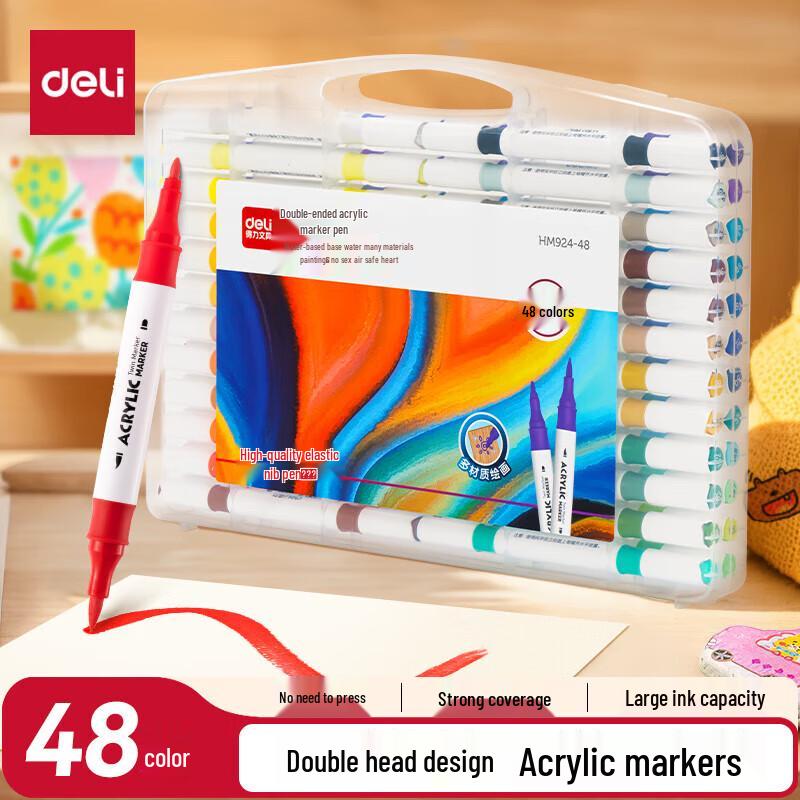 Deli 48-Color Double-Ended Acrylic Marker Set 48 Colors
