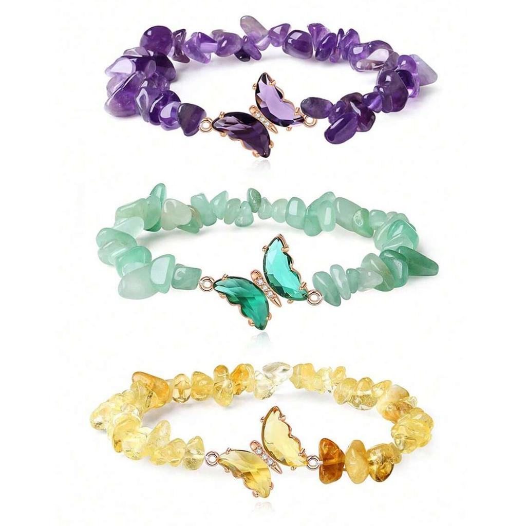butterfly bracelets for women natural stone amethyst citrine Green Aventurine crystal braclet pulsera jewelry