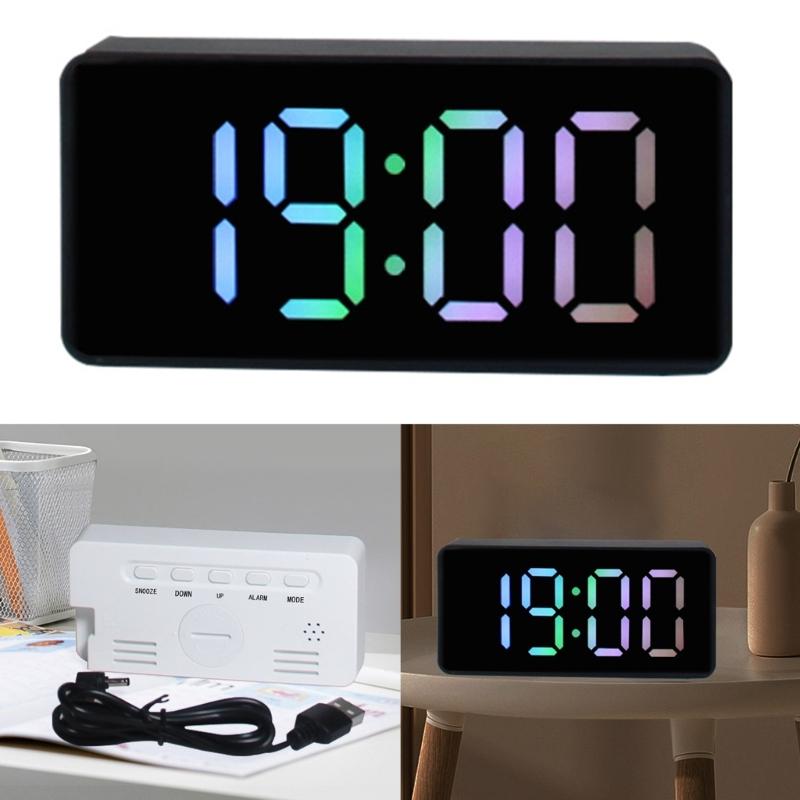 Mirror Clock Snooze Alarm Digital Timer Large Led Display Date Temperature Mute-