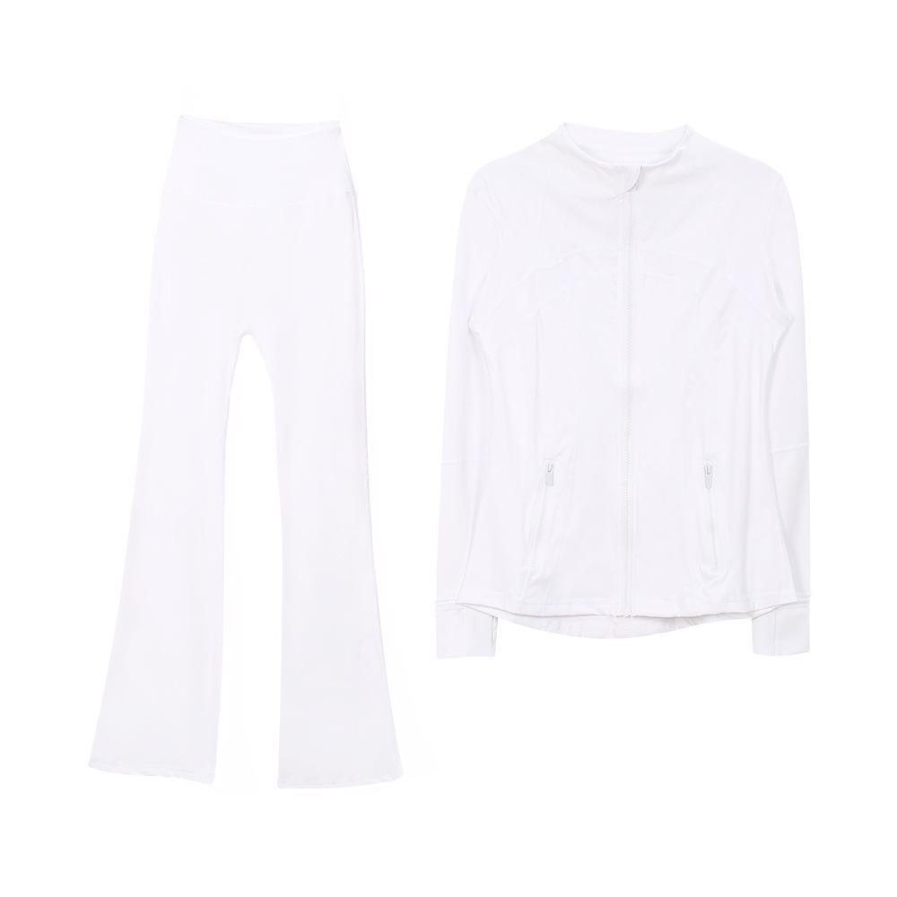Women's Flare Pants & Jacket Set - Slim Fit Long Sleeve Outerwear for Running & Yoga