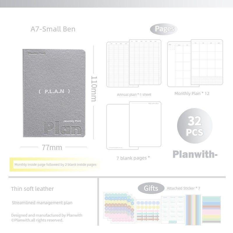 

Planwith Ежедневник 2025 Еженедельник Блокнот Список дел Ежедневный Еженедельный Высококачественный A6a7 Ручной учет Маленький блокнот A7-silver silvery