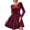 Herbst und Winter Damen Langarm Rundhals Swing Samtkleid