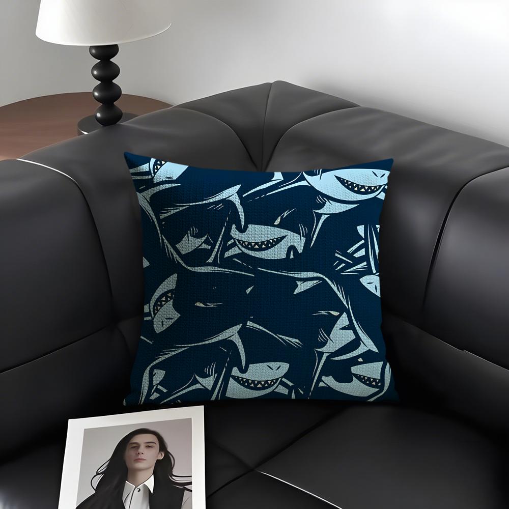 Shark Fashion Cushion Cover Natural Linen Organic Fabric DoubleSided Printing Sofa Home Decor Gift Pillow Case