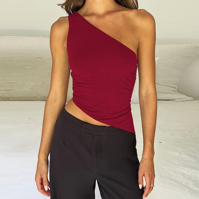 Sexy off Shoulder Lace up Camisole Top Sexy Oblique Shoulder Tied Spaghetti-Strap Small Top