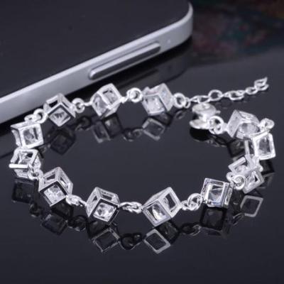Women's Cube Clear Rhinestone Bracelet Engagement Party Jewelry