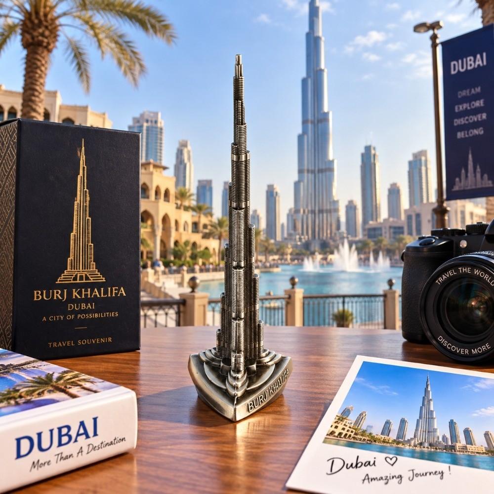 1pcs 8.66in Height Burj Khalifa Tower Model Miniature Size Metal Tower Statue  Bookshelf Display