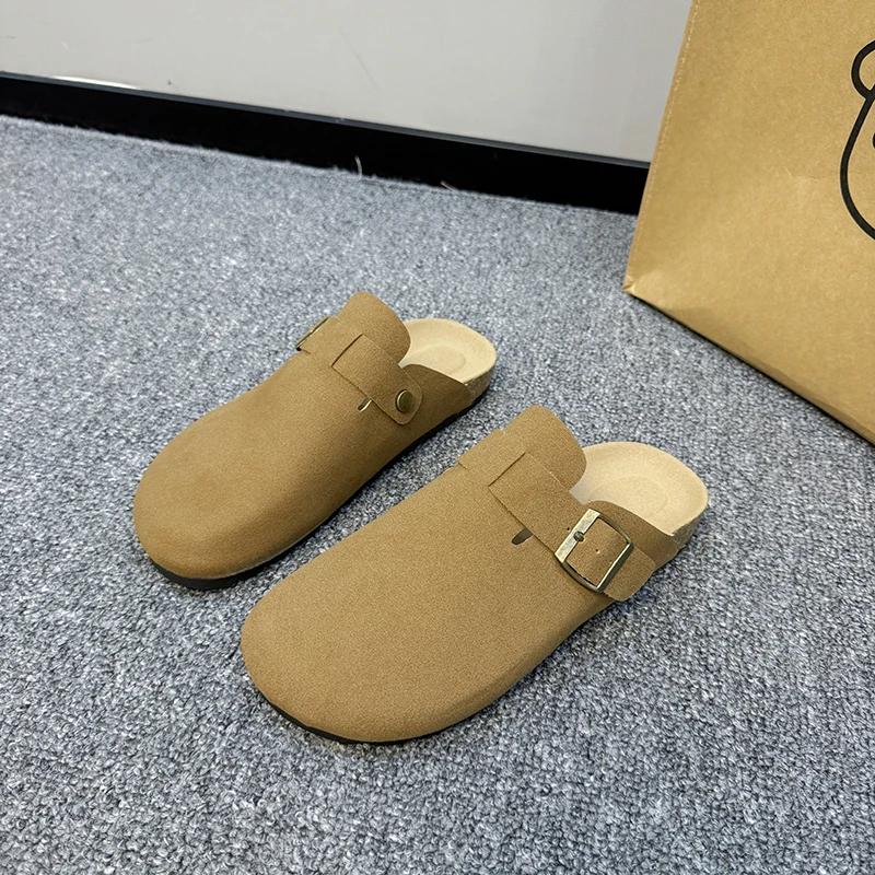 Мода 2024 Горячая Распродажа Женская Обувь Закрытый Носок Женские Тапочки Осень Круглый Носок Однотонные На Плоской Подошве Повседневные Удобные Большого Размера Тапочки 35 2825₽