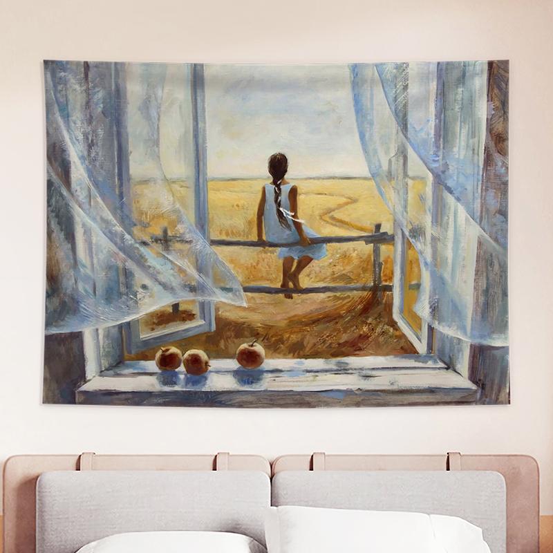 Hjemmeinnredning Veggmaleri Søt katt Vindusrom Veggdekor Soverom Veggdekor Kawaii Romdekor Veggdekor Veggoppheng Makrama