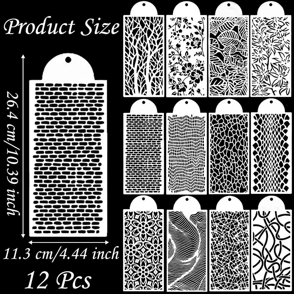 12 Pcs Cake Stencils Cake Templates Set Floral Leaf Linear Stripe Lace Irregular Geometry Wedding Icing Stencils Cake Molds Cookie Dessert