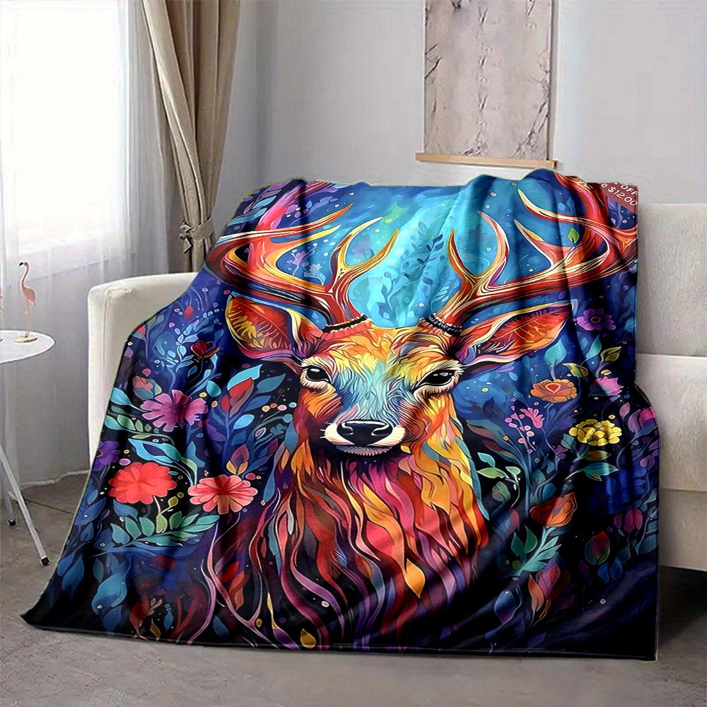 1pc Deer Fantasy Lightweight Flannel Blanket, Comfortable and Warm Blanket, for Office and Camping Sofa Bed119