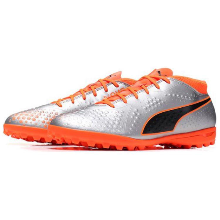 Puma One 4 Syn TT Soccer Shoes Men Footwear Silver Orange Black 104751-01